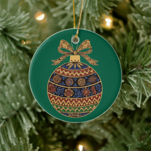 Elegant Ornate Folk Art Bohemian Christmas Ornamen Ceramic Ornament