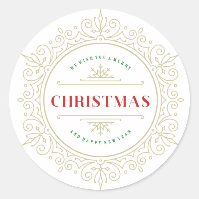 Elegant Ornate Frame Holiday Greeting Classic Round Sticker (Front)