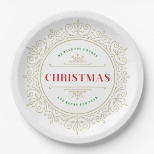 Elegant Ornate Frame Holiday Greeting Paper Plate