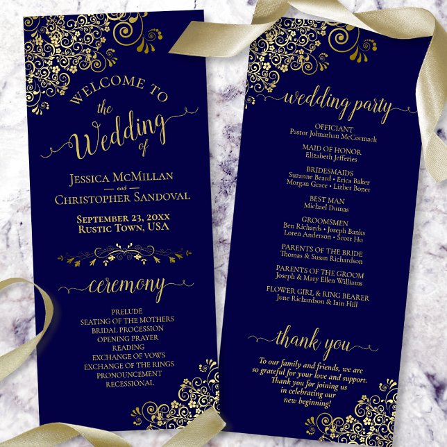 Elegant Ornate Gold and Navy Blue Fancy Wedding Program (Creator Uploaded)