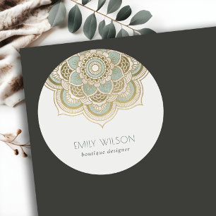 Elegant Ornate Gold Foil Teal Turquoise Mandala Classic Round Sticker