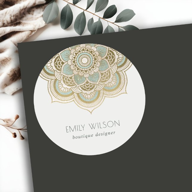 Elegant Ornate Gold Foil Teal Turquoise Mandala Classic Round Sticker (Creator Uploaded)