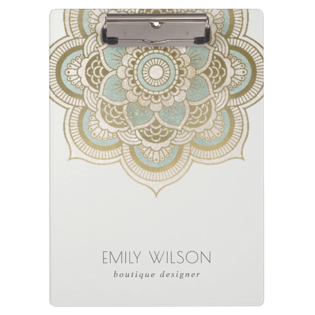 Elegant Ornate Gold Foil Teal Turquoise Mandala Clipboard (Front)