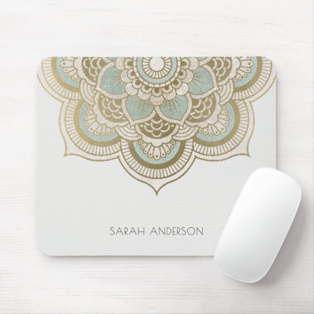 Elegant Ornate Gold Foil Teal Turquoise Mandala Mouse Pad (With Mouse)