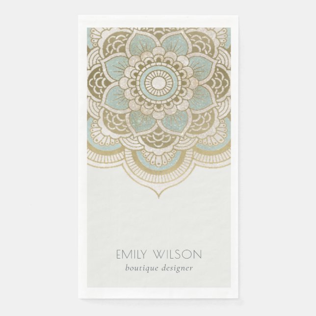 Elegant Ornate Gold Foil Teal Turquoise Mandala Napkin (Front)