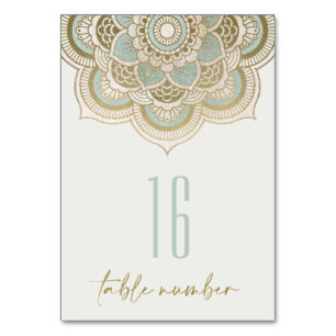Elegant Ornate Gold Foil Teal Turquoise Mandala Table Number