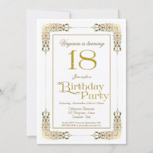 Elegant Ornate Gold Lace 18th Birthday Party Invitation