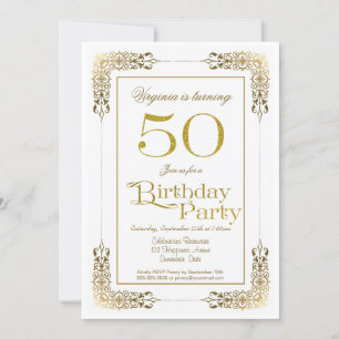 Elegant Ornate Gold Lace 50th Birthday Party Invitation