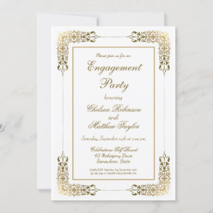 Elegant Ornate Gold Lace Engagement Party Invitation