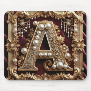 Elegant Ornate Gold Letter A Decorated With Pearls Mouse Pad