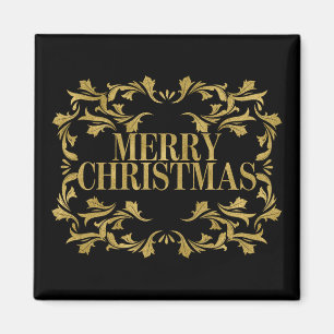 Elegant Ornate Gold Merry Christmas Square Magnet