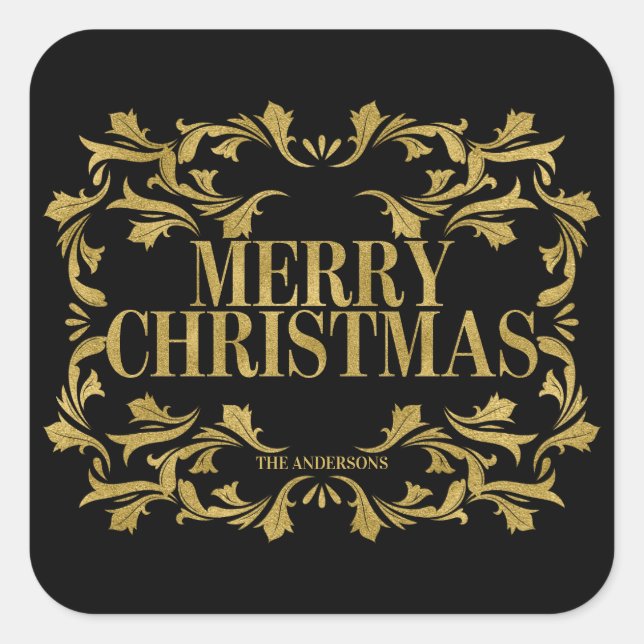 Elegant Ornate Gold Merry Christmas Sticker (Front)