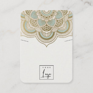 Elegant Ornate Gold Teal Mandala Necklace Display Business Card