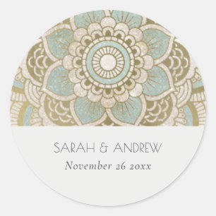 Elegant Ornate Gold Teal Turquoise Mandala Wedding Classic Round Sticker