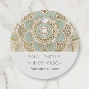 Elegant Ornate Gold Teal Turquoise Mandala Wedding Favour Tags