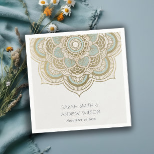 Elegant Ornate Gold Teal Turquoise Mandala Wedding Napkin