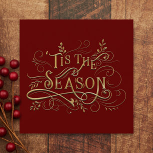 Elegant Ornate Gold 'Tis the Season Typography Holiday Card