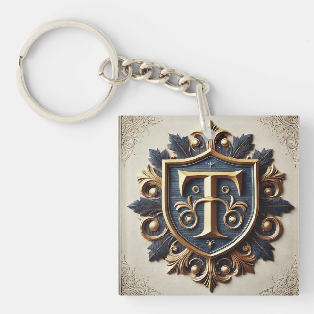 Elegant Ornate Heraldic Shield Key Ring (Front)