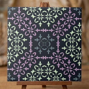 Elegant Ornate Lacy Blue Purple Cream Pattern Ceramic Tile