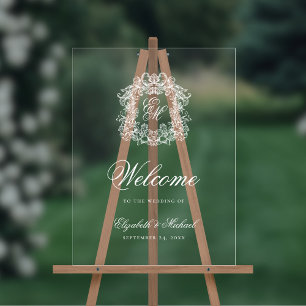 Elegant Ornate Monogram Crest Wedding Welcome Acrylic Sign
