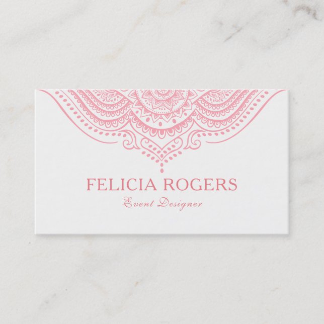 Elegant Ornate Pink Mandal Lace Business Card (Front)