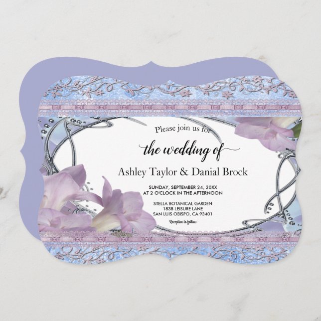 Elegant Ornate Purple Chic Modern Floral Wedding Invitation (Front/Back)