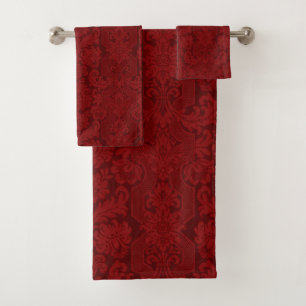 Elegant Ornate Red Victorian Damask Bath Towel Set