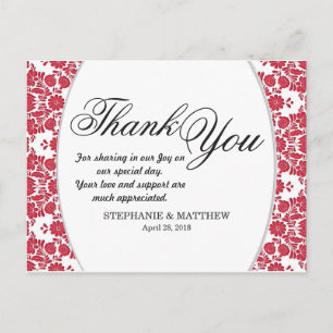 Elegant Ornate Red & White Damask Pattern Postcard