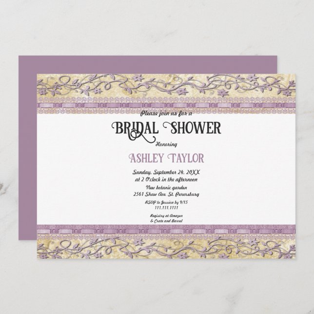 Elegant Ornate Rose Gold Script Glam Bridal Shower Invitation (Front/Back)