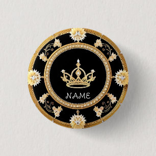 Elegant Ornate Royal Crown Symbol 3 Cm Round Badge
