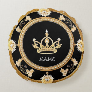 Elegant Ornate Royal Crown Symbol Round Cushion