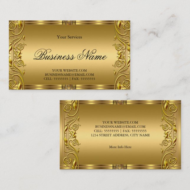 Elegant Ornate Royal Golden Gold Business Card (Front/Back)