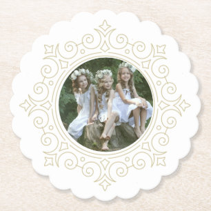 Elegant Ornate Snowflake Holiday Photo Paper Coaster