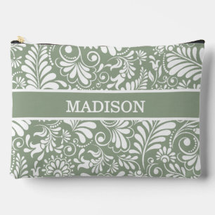 Elegant Ornate Swirl Save Green Floral Wedding Accessory Pouch