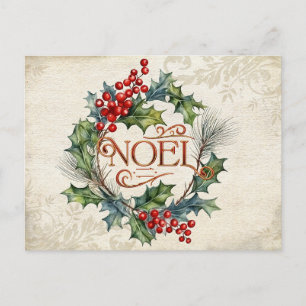 Elegant Ornate Vintage Style Noel Floral Holiday Postcard