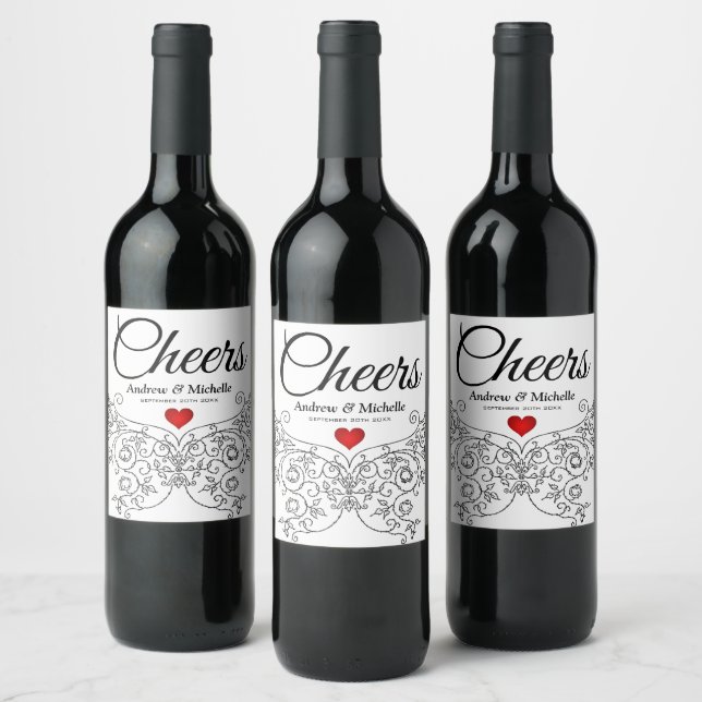 Elegant Ornate Wedding Mr and Mrs Personalised Wine Label (Bottles)