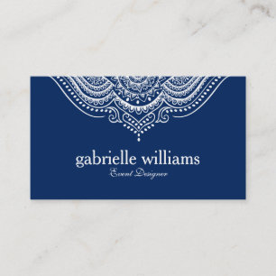 Elegant Ornate White & Blue Geometric Design Business Card