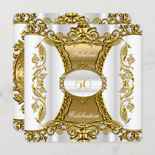 Elegant Ornate White Gold Fabulous 50th Birthday 2 Invitation