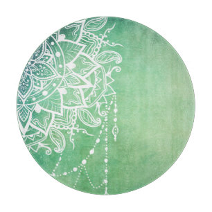 Elegant Ornate Zen Mandala Rosette Green tones Cutting Board