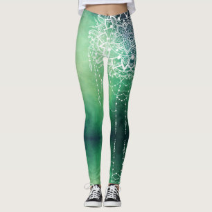 Elegant Ornate Zen Mandala Rosette Green tones Leggings
