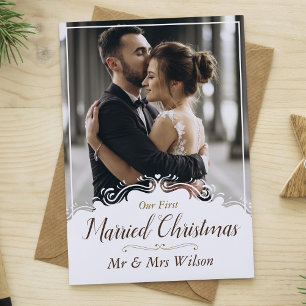 Elegant Our 1st Married Christmas One Photo Holiday Postcard