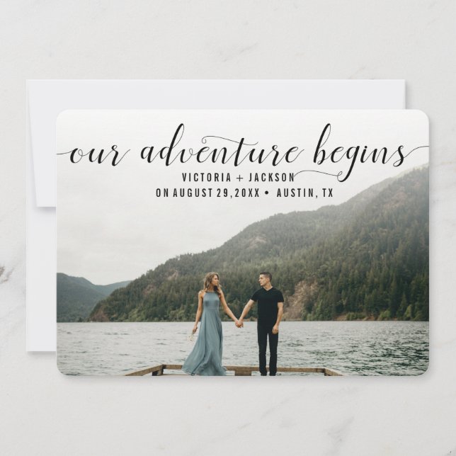 Elegant Our Adventure begins Save the Date Photo (Front)