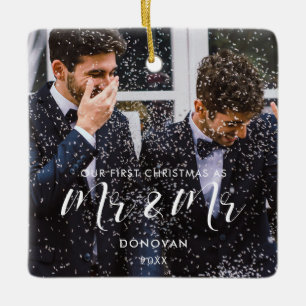 Elegant Our First Christmas as Mr & Mr photo Ceramic Ornament