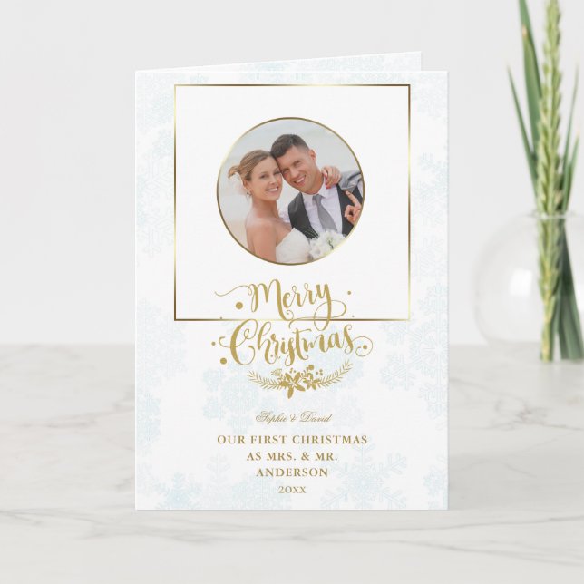 Elegant Our First Christmas As Mr. & Mrs. Photo Card (Front)