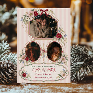 Elegant Our First Christmas as Mr & Mrs Photo Holiday Card
