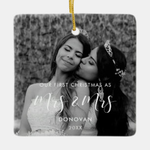 Elegant Our First Christmas as Mrs & Mrs photo Ceramic Ornament