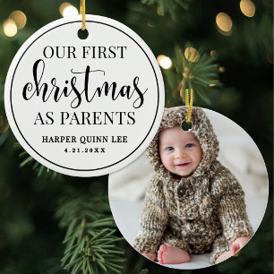 Elegant Our First Christmas As Parents Baby Photo Ceramic Ornament
