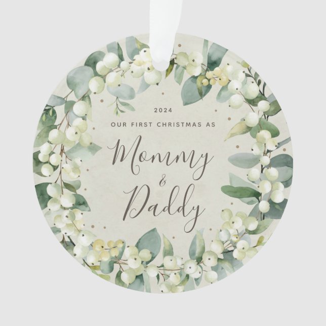 Elegant Our First Christmas as Parents Photo Ornament (Front)