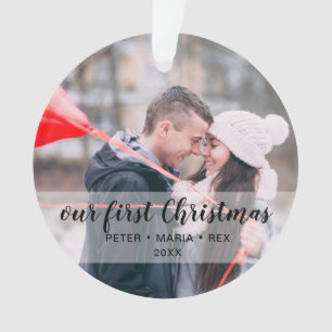 Elegant our first Christmas couple photo custom Ornament