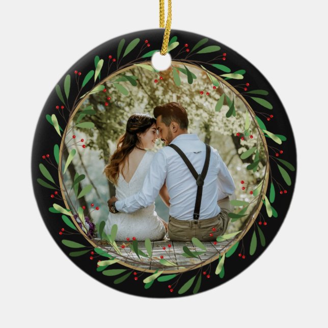 Elegant Our First Christmas Mr and Mrs Photo  Ceramic Ornament (Front)